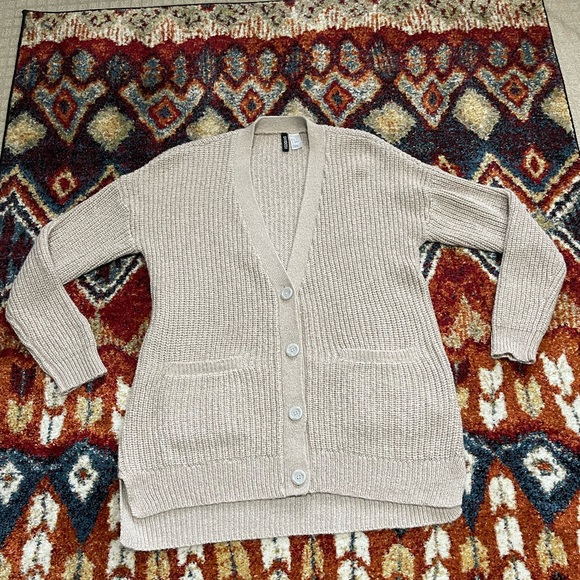 Beige Knit Grandpa Sweater - Picture 1 of 10